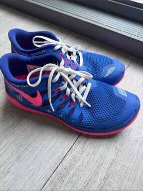 Nike Free 5.0 GS Hyper Cobalt Blue Running Shoes Sneakers Pink size 6.5